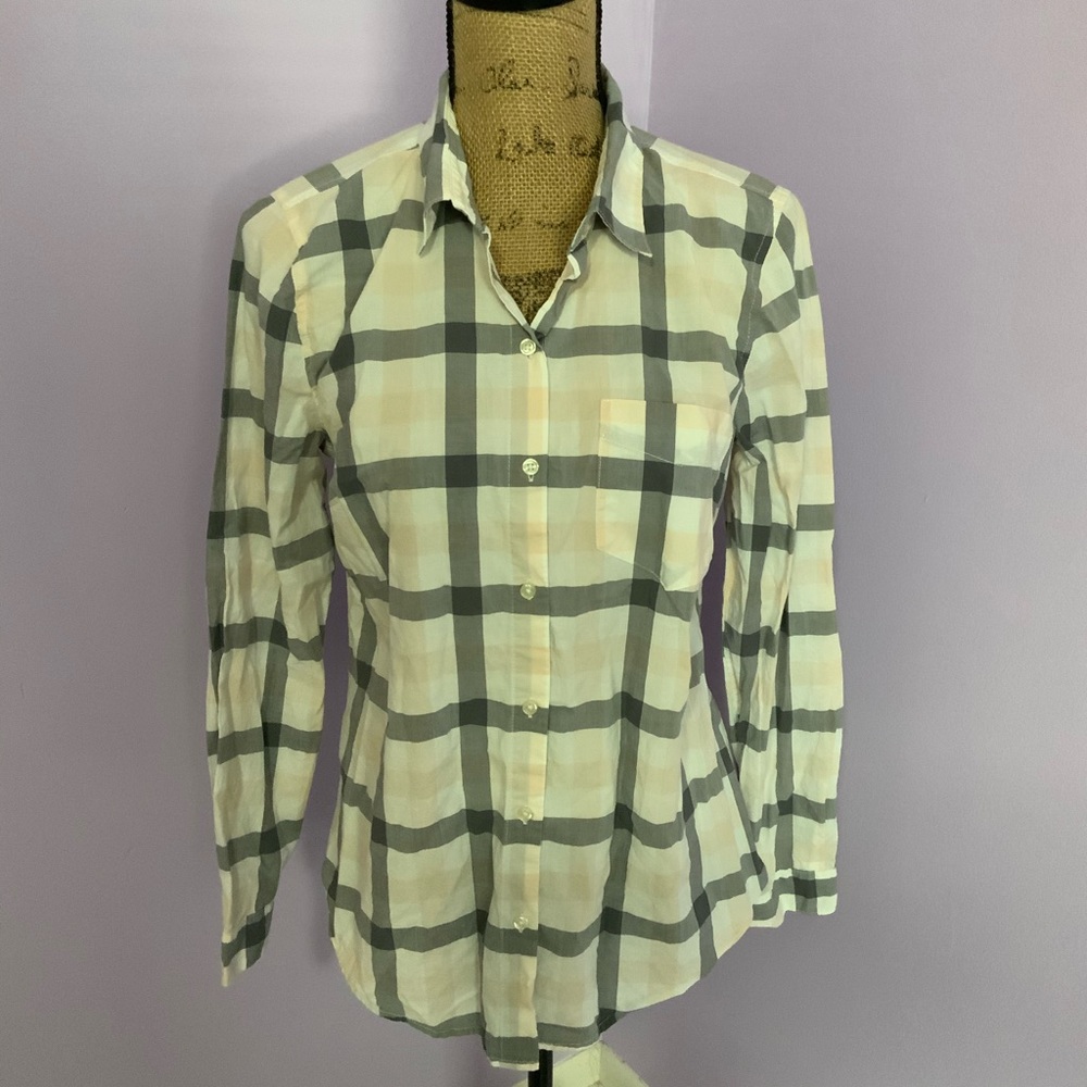 Old Navy Plaid Top Pink/Gray/White Size Medium Long Sleeve